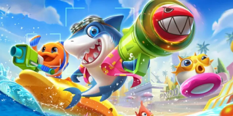 a cartoon shark holding a rocketHướng dẫn chơi Bắn Cá King chi tiết