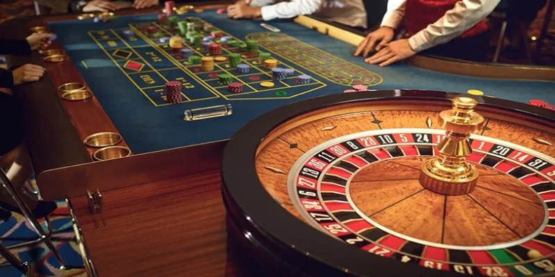 a roulette table with chips and chips